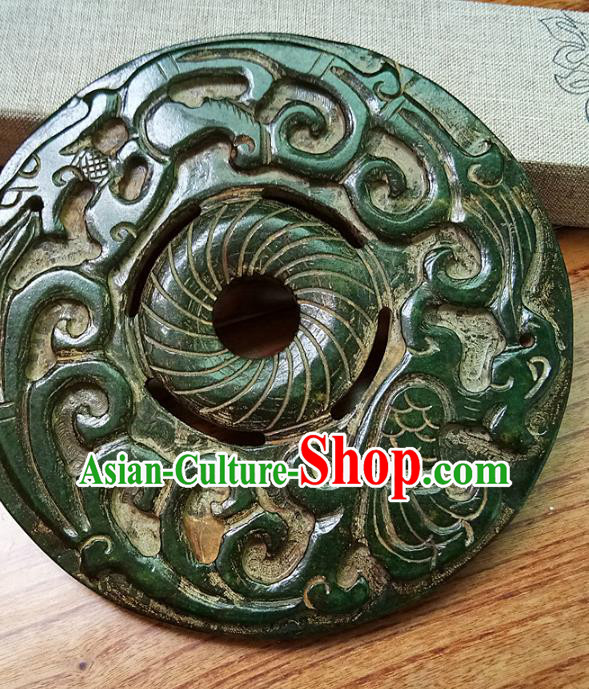 Chinese Handmade Green Jade Annular Accessories Handgrip Craft Handmade Jade Jewelry Jade Carving Waist Pendant