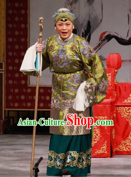 Chinese Peking Opera Lao Dan Costumes the Fourth Son Visits His Mother Old Female Apparel Garment Dress and Headwear