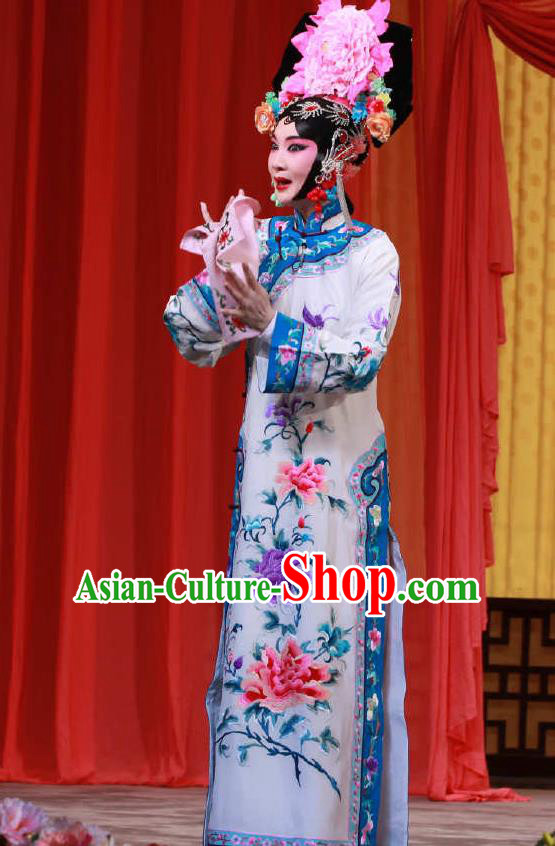 Chinese Peking Opera Hua Dan Costumes the Fourth Son Visits His Mother Diva Princess Apparel Garment Dress and Headwear