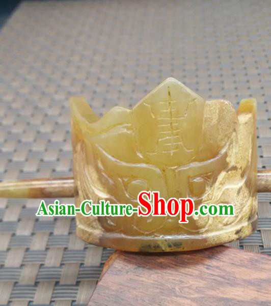 Chinese Ancient Jade Hairdo Crown Hanfu Hair Accessories Carving Monster Jade Hairpin Headwear