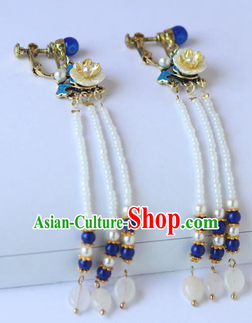 Chinese Ancient Women Hanfu Earrings Jewelry Beads Tassel Ear Accessories