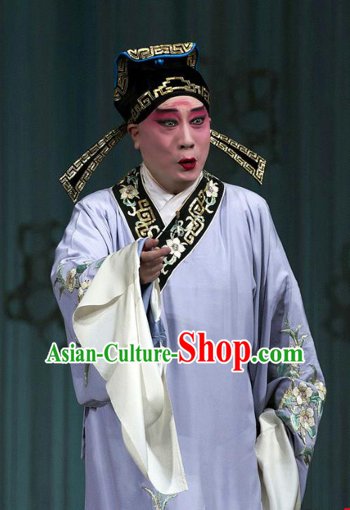 Chinese Beijing Opera Young Male Costumes Garment Peking Opera Return of the Phoenix Apparels Scholar Purple Robe and Hat
