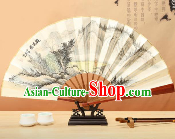 Chinese Traditional Ink Painting Waterfall Paper Folding Fans Handmade Accordion Classical Dance Folding Fan
