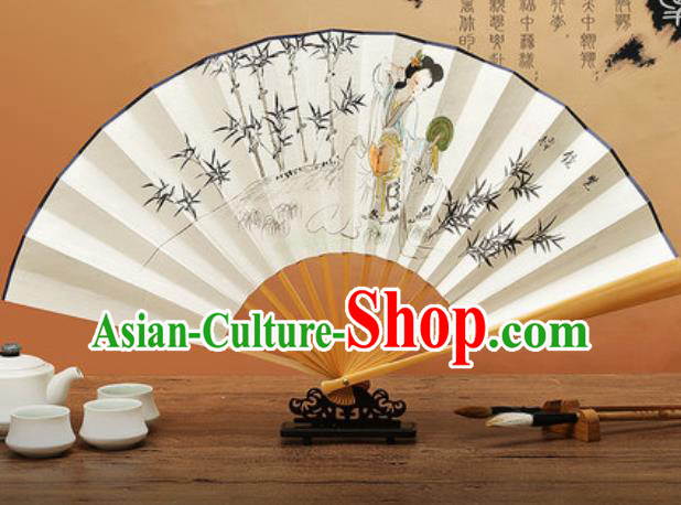 Chinese Traditional Hand Painting Bamboo Beauty Paper Fan Classical Dance Accordion Fans Folding Fan