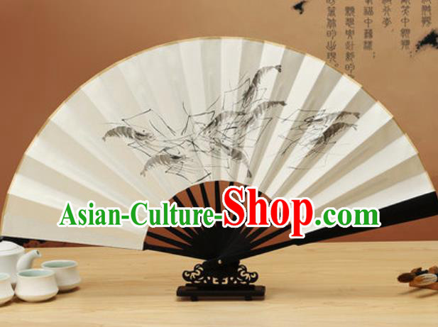Chinese Traditional Hand Painting Shrimp Ebony Paper Fan Classical Dance Accordion Fans Folding Fan