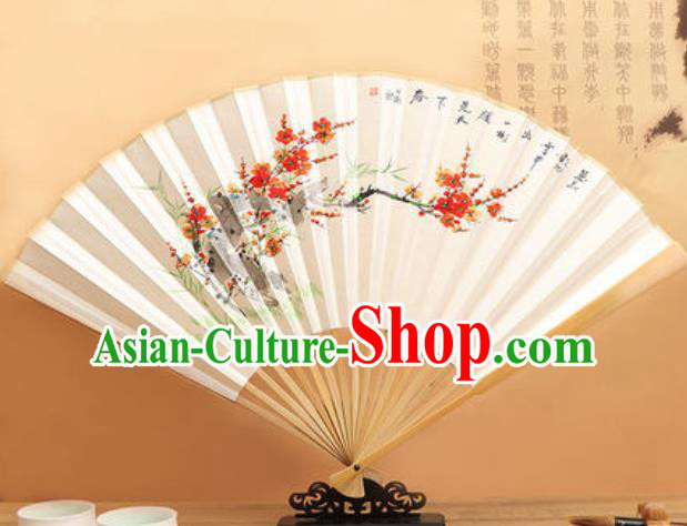 Chinese Hand Painting Plum Flowers Paper Fan Traditional Classical Dance Accordion Fans Folding Fan