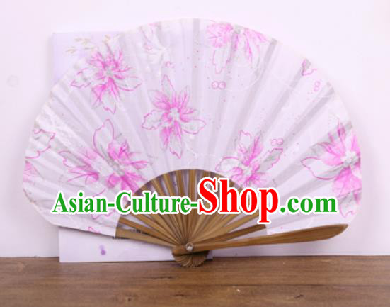 Handmade Chinese Printing Pink Flowers Satin Fan Traditional Classical Dance Accordion Fans Folding Fan