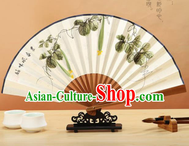 Chinese Hand Painting Luffa Vine Paper Fan Traditional Classical Dance Accordion Fans Folding Fan