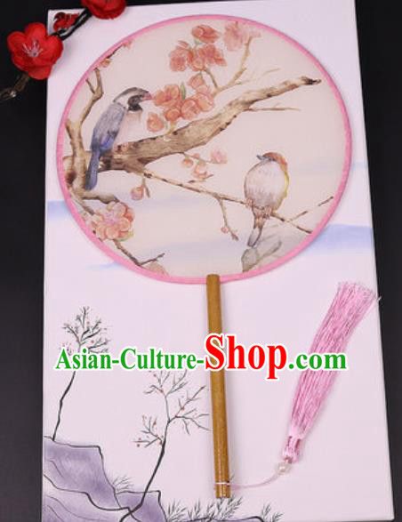 Handmade Chinese Printing Flowers Birds Silk Fans Traditional Classical Dance Palace Fan for Women