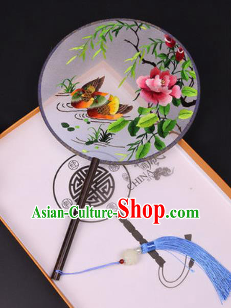 Handmade Chinese Embroidered Mandarin Duck Peony Silk Fans Traditional Classical Dance Palace Fan for Women