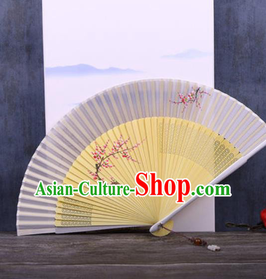 Chinese Traditional Hand Painting Plum Silver Gray Silk Fan Classical Dance Accordion Fans Folding Fan