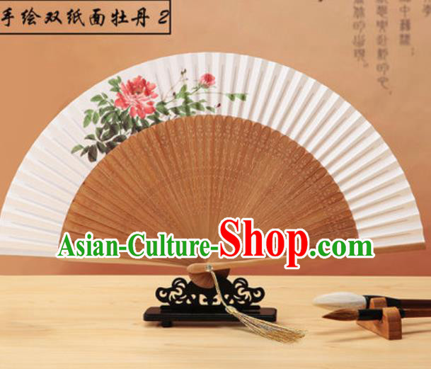 Chinese Traditional Hand Painting Peony Paper Fan Classical Dance Accordion Bamboo Fans Folding Fan