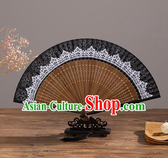 Handmade Chinese Printing White Lace Bamboo Fan Traditional Classical Dance Accordion Fans Folding Fan