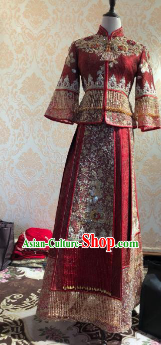 Chinese Traditional Xiu He Suit Red Dress China Ancient Bride Wedding Costume for Women