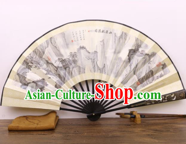 Handmade Chinese Ink Painting Landscape Carving Bamboo Fan Traditional Classical Dance Accordion Fans Folding Fan