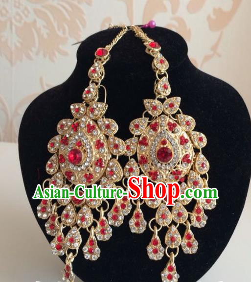 Indian Traditional Wedding Red Crystal Earrings Asian India Court Bride Jewelry Accessories for Women