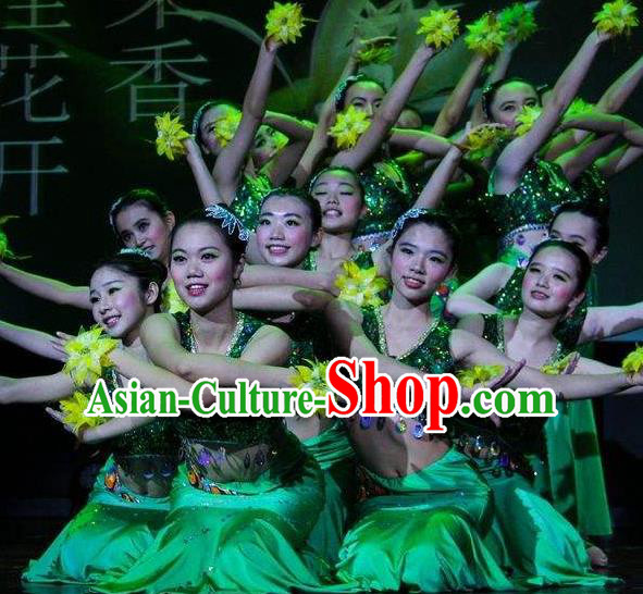 Chinese Fragrance of Miangui Flowers Dai Nationality Dance Green Dress Traditional Peacock Dance Stage Performance Costume for Women
