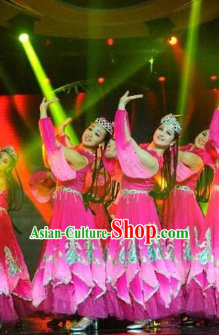 Chinese Morning Roses Classical Dance Rosy Dress Traditional Dance Stage Performance Costume for Women