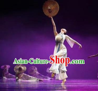 Chinese Feng He Yu Li Fan Dance White Dress Traditional Classical Dance Stage Performance Costume for Women