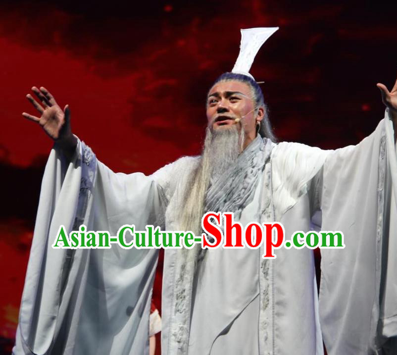 Chinese Yue Opera Laosheng Elderly Male Costumes and Headwear Qu Yuan Shaoxing Opera Poet Apparels Garment