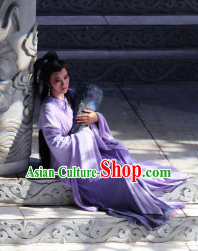 Chinese Shaoxing Opera Noble Consort Purple Dress Garment Costumes and Headdress Palm Civet for Prince Yue Opera Female Role Court Woman Apparels