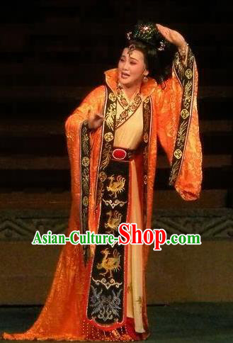 Chinese Peking Opera Queen Dou Apparels Costumes and Headpieces Han Wen Empress Yue Opera Actress Dress Garment