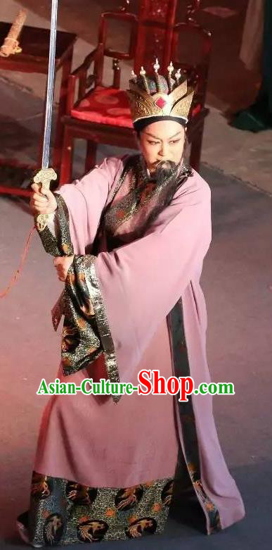 Chinese Yue Opera Baihua River Elderly Male Ling Bing Costumes and Headwear Shaoxing Opera Laosheng Garment Apparels
