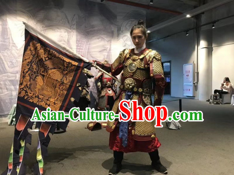Chinese Ancient Cosplay Swordswoman Apparels Female General Armor Suits and Headwear
