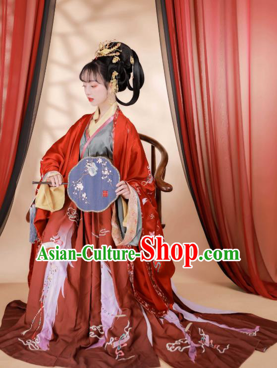 Chinese Ancient Tang Dynasty Wedding Garment Bride Historical Costumes Red Hanfu Dress for Women