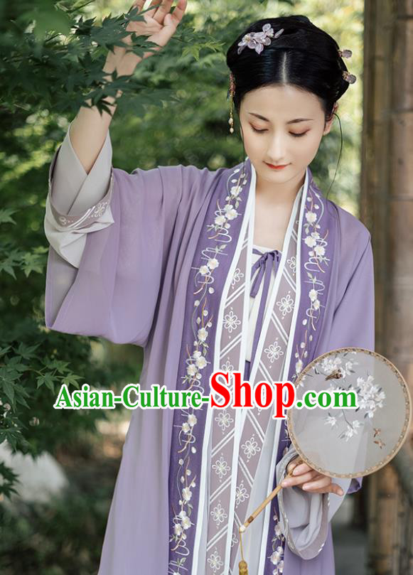 Traditional Chinese Ancient Hanfu Dress Garment Song Dynasty Noble Lady Embroidered Historical Costumes Complete Set