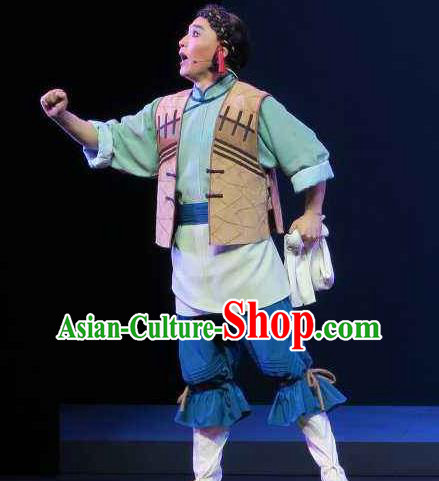 Wu Gu Niang Chinese Yue Opera Young Man Xu Atian Costumes and Headwear Shaoxing Opera Poor Servant Garment Apparels