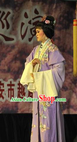 Chinese Shaoxing Opera Hua Tan Costumes Apparels and Headpieces Yue Opera Actress Purple Dress Garment