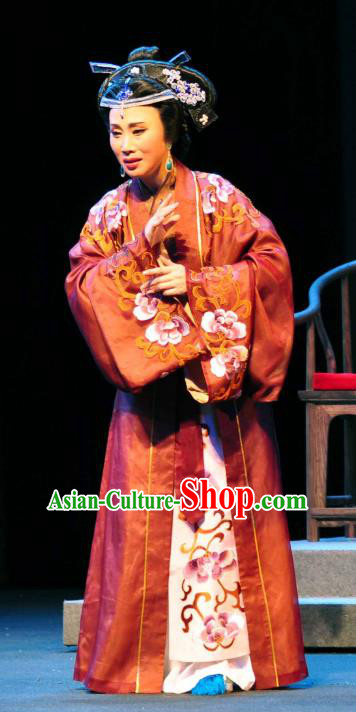 Chinese Shaoxing Opera Noble Dame Dress Apparels Costumes and Headdress Yue Opera Elderly Female Garment