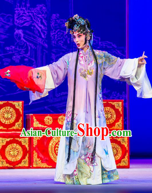 Chinese Kun Opera Actress Princess Purple Dress Costumes and Headpieces Nan Ke Dream Kunqu Opera Diva Garment Apparels