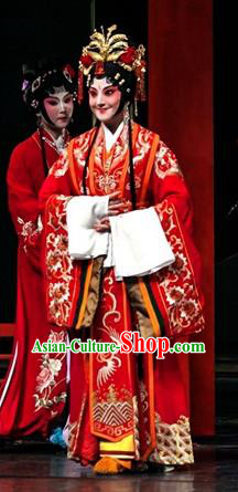 Chinese Kun Opera Actress Wedding Apparels Costumes and Headdress Dream of Red Mansions Kunqu Opera Bride Xue Baochai Red Dress Garment