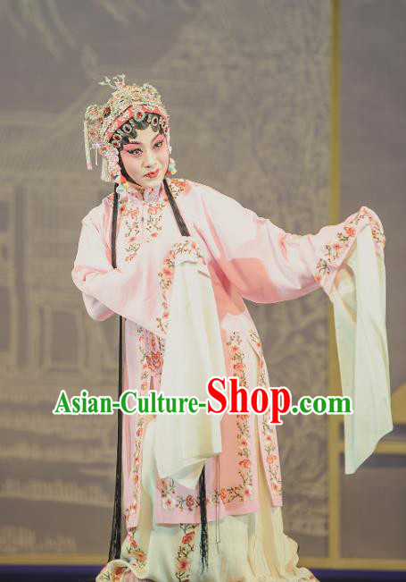 Chinese Kun Opera Actress Pink Dress Apparels Costumes and Headdress The Tale of Handan Kunqu Opera Young Female Garment