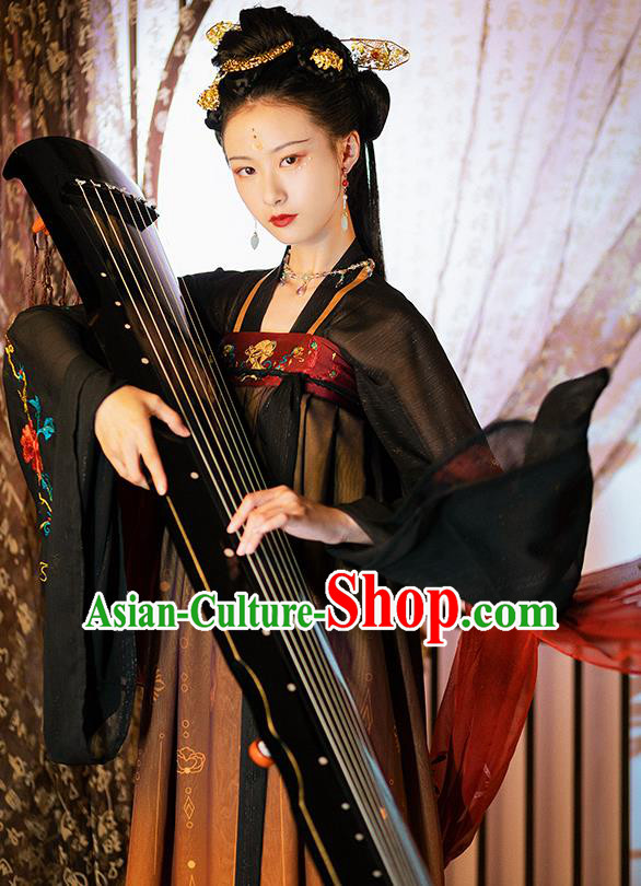 Chinese Ancient Court Woman Embroidered Historical Costumes Traditional Tang Dynasty Princess Hanfu Dress