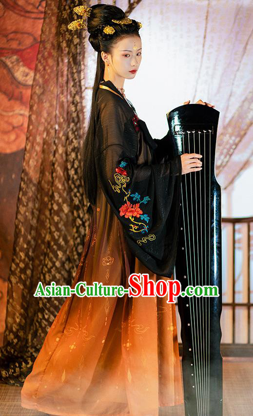 Chinese Ancient Court Woman Embroidered Historical Costumes Traditional Tang Dynasty Princess Hanfu Dress