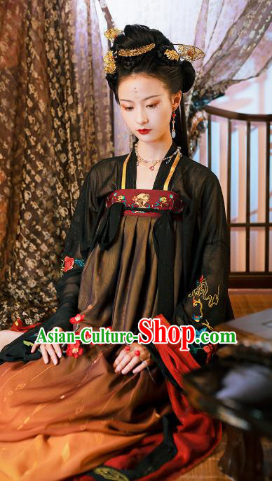 Chinese Ancient Court Woman Embroidered Historical Costumes Traditional Tang Dynasty Princess Hanfu Dress