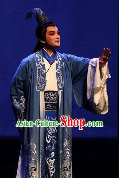 Chinese Kun Opera Scholar Young Male Niche Costumes and Headwear Kunqu Opera Chuan Shang Yin Xiaosheng Cao Zhi Garment Apparels