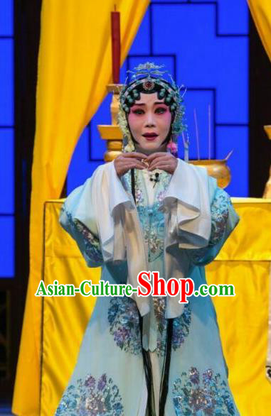 Chinese Kun Opera Hua Tan Diva Apparels Costumes and Hair Accessories Full Bed Wat Traditional Kunqu Opera Young Mistress Actress Dress Garment