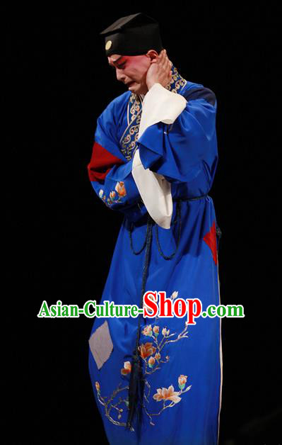 Xiu Ru Ji Chinese Kun Opera Xiaosheng Costumes and Headwear Kunqu Opera Young Male Garment Apparels Scholar Zheng Yuanhe Blue Robe