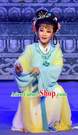 Chinese Shaoxing Opera Young Lady Pi Shan Jiu Mu Apparels Costumes Yue Opera Actress Dress Maidservant Wang Guiying Garment and Hair Ornaments