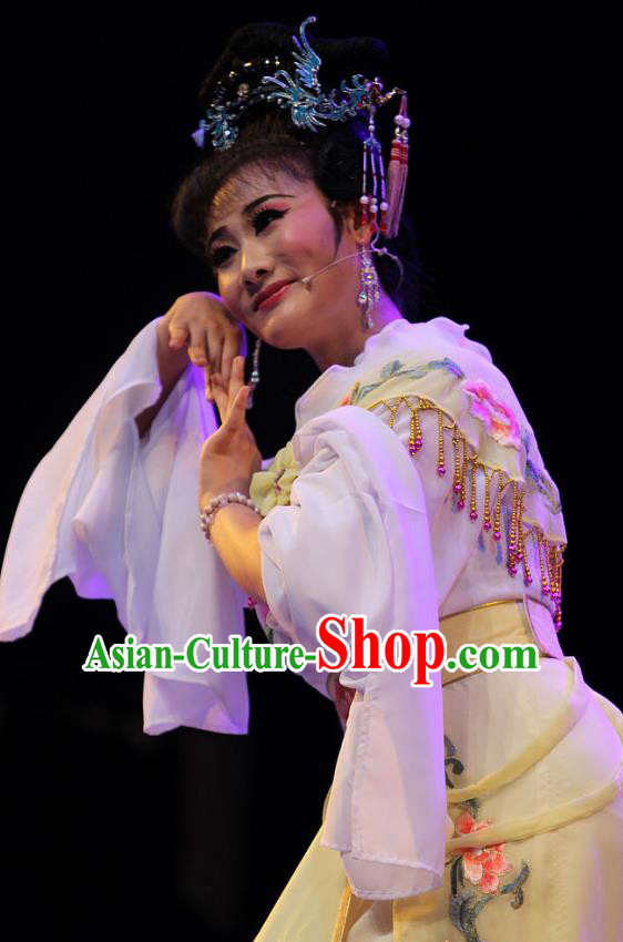 Chinese Huangmei Opera Actress Hu Xiuying Garment Costumes and Headdress True and False Groom Traditional Anhui Opera Hua Tan Dress Apparels