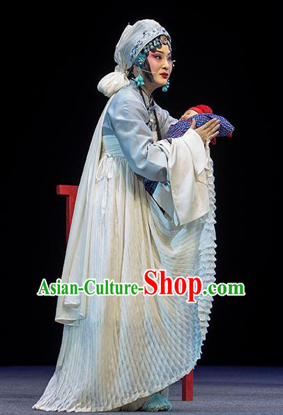 Chinese Huangmei Opera Distress Female Garment Costumes and Headdress Luo Pa Ji Traditional Anhui Opera Actress Chen Saijin Dress Apparels