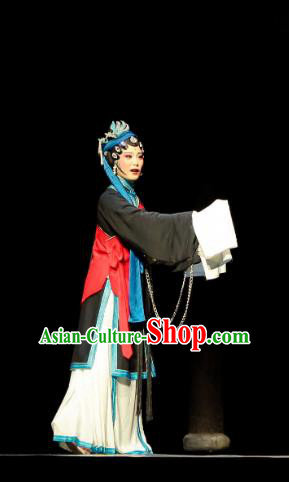 Chinese Huangmei Opera Distress Maiden Garment Costumes and Headpieces Ji Mo Han Qing Traditional Anhui Opera Young Female Black Dress Apparels