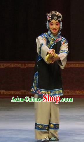 Chinese Ping Opera Xiaodan Apparels Costumes and Headdress Zhen Zhu Shan Traditional Pingju Opera Servant Girl Dress Garment