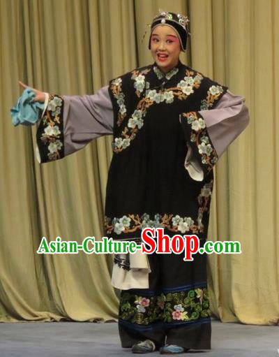 Chinese Ping Opera Woman Matchmaker Green Costumes and Headdress Zhen Zhu Shan Traditional Pingju Opera Pantaloon Dress Garment Apparels