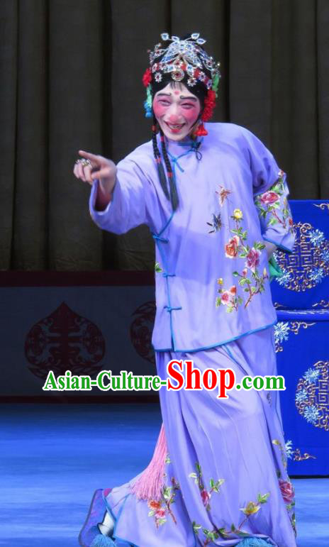 Chinese Ping Opera Ugly Dan Wang Meirong Garment Costumes and Headdress Jie Nv Qiao Pei Traditional Pingju Opera Young Lady Dress Apparels