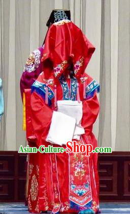 Chinese Ping Opera Diva Bride Costumes Yu He Qiao Apparels and Headdress Traditional Pingju Opera Actress Red Dress Wedding Garment